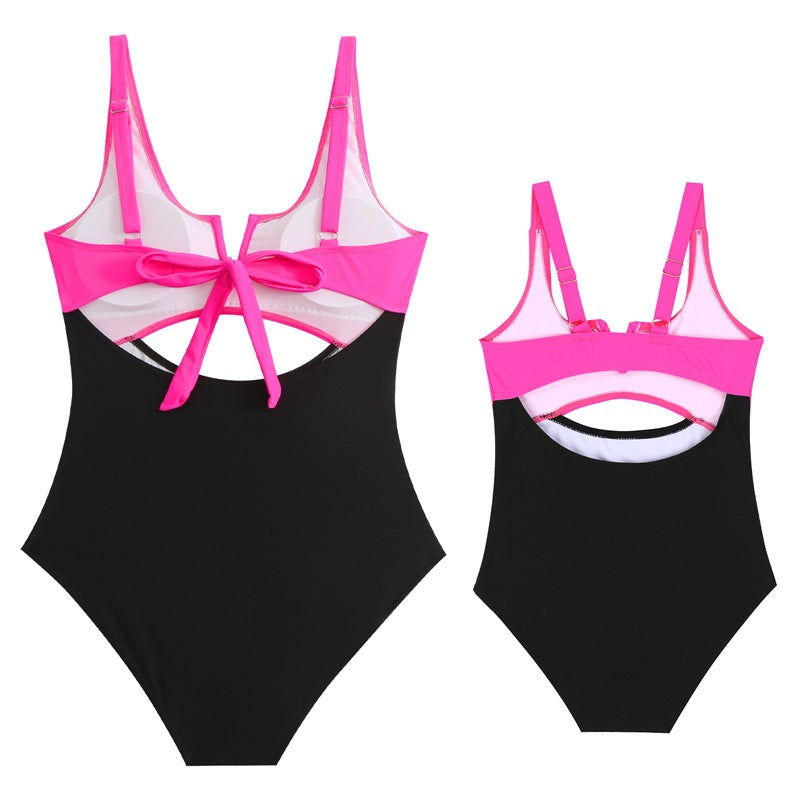 New European and American one-piece swimsuit for women, nylon and contrasting colors, parent-child swimsuit for adults and children