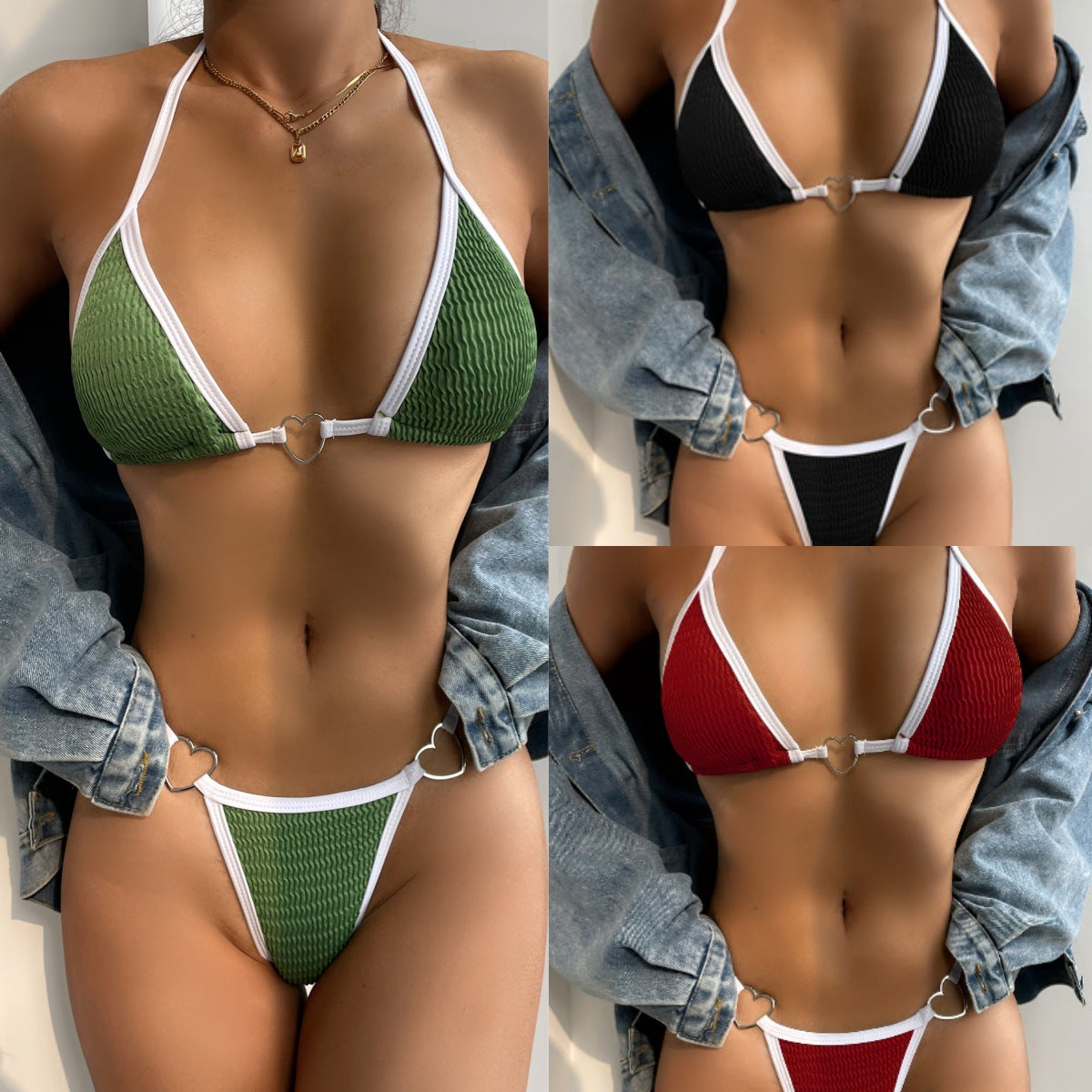 European and American new sexy three-point halter neck strap love bikini