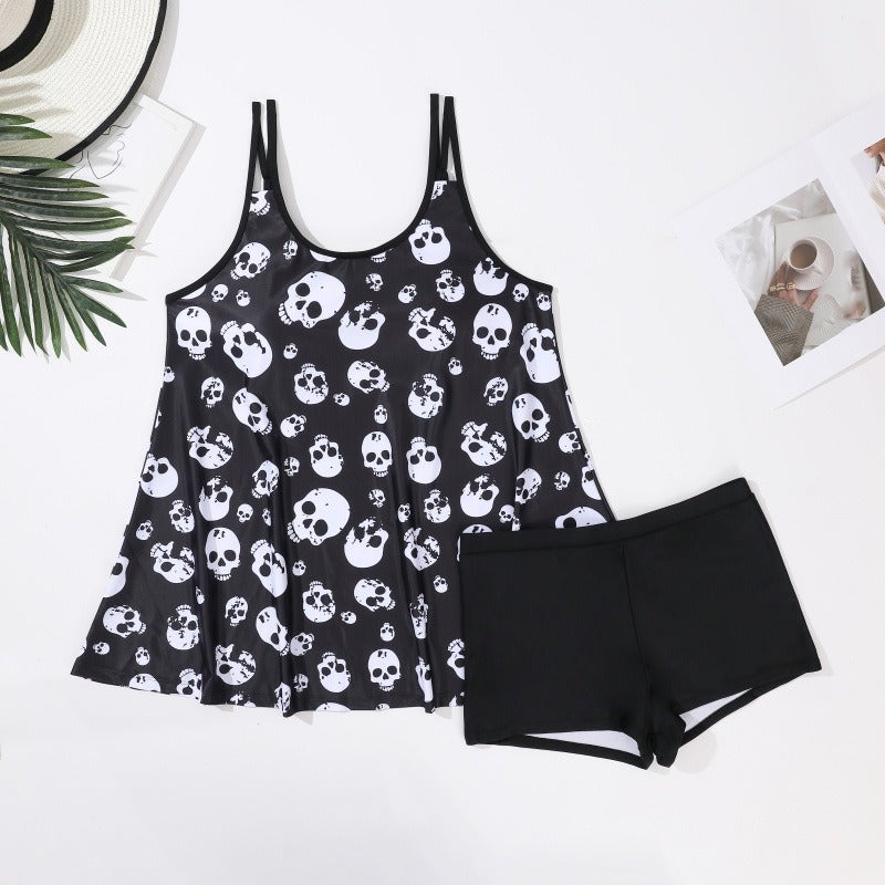 European and American Halloween skull print hot sale sexy tankini swimsuit TK128