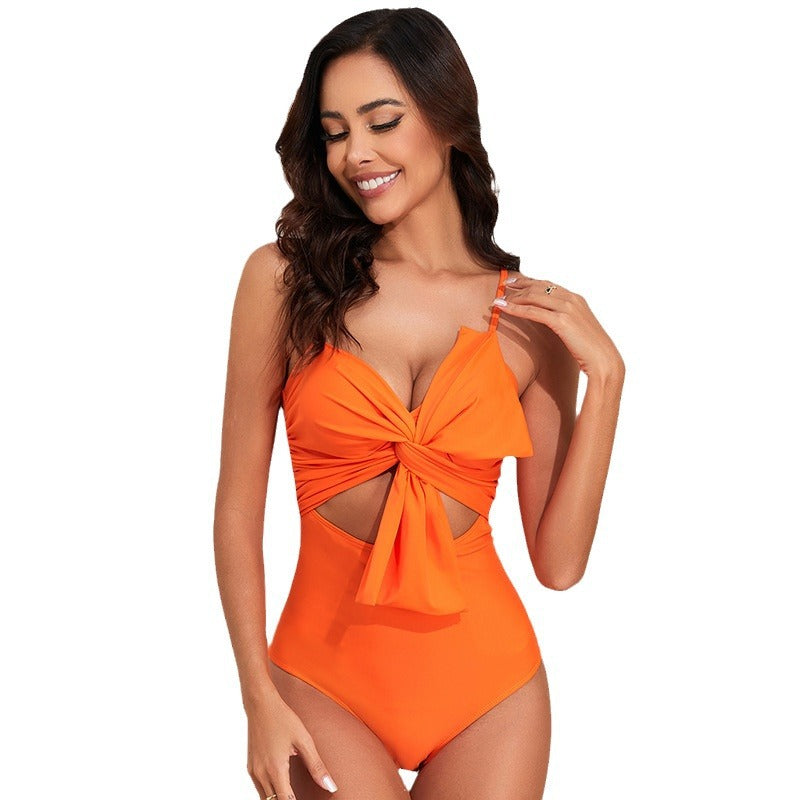 Quick-drying new one-piece swimsuit for women European and American solid color nylon swimsuit