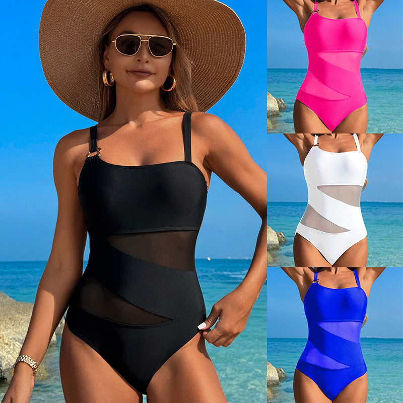 New hot spring swimsuit women's high-end swimsuit sexy mesh nylon one-piece swimsuit