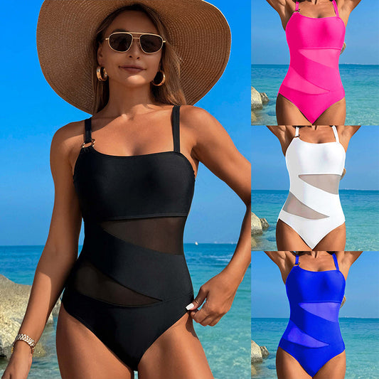 New hot spring swimsuit women's high-end swimsuit sexy mesh nylon one-piece swimsuit