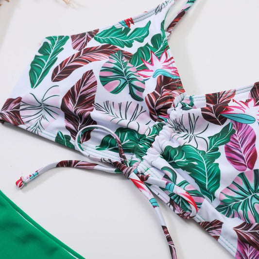 European and American hot-selling tropical print drawstring bikini PL003