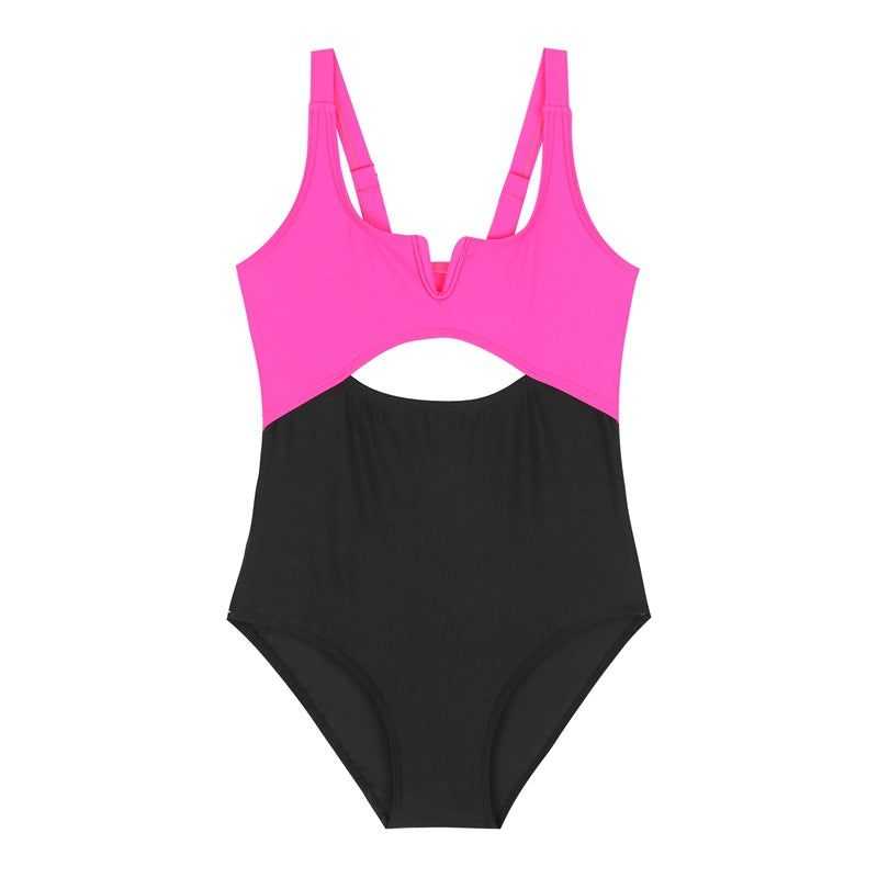 New girls swimsuit small girl big child swimsuit one-piece children's swimsuit female contrast color nylon high elastic clothing