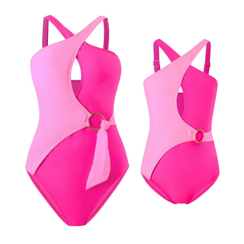 European and American one-piece swimsuit for women, slim and sexy color matching swimsuit, beach parent-child wear