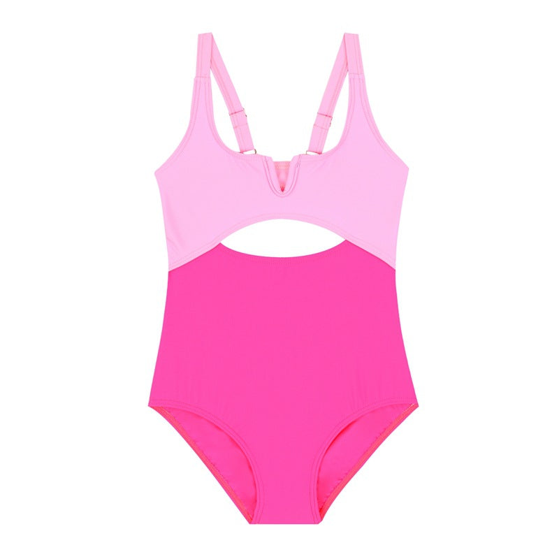 New girls swimsuit small girl big child swimsuit one-piece children's swimsuit female contrast color nylon high elastic clothing