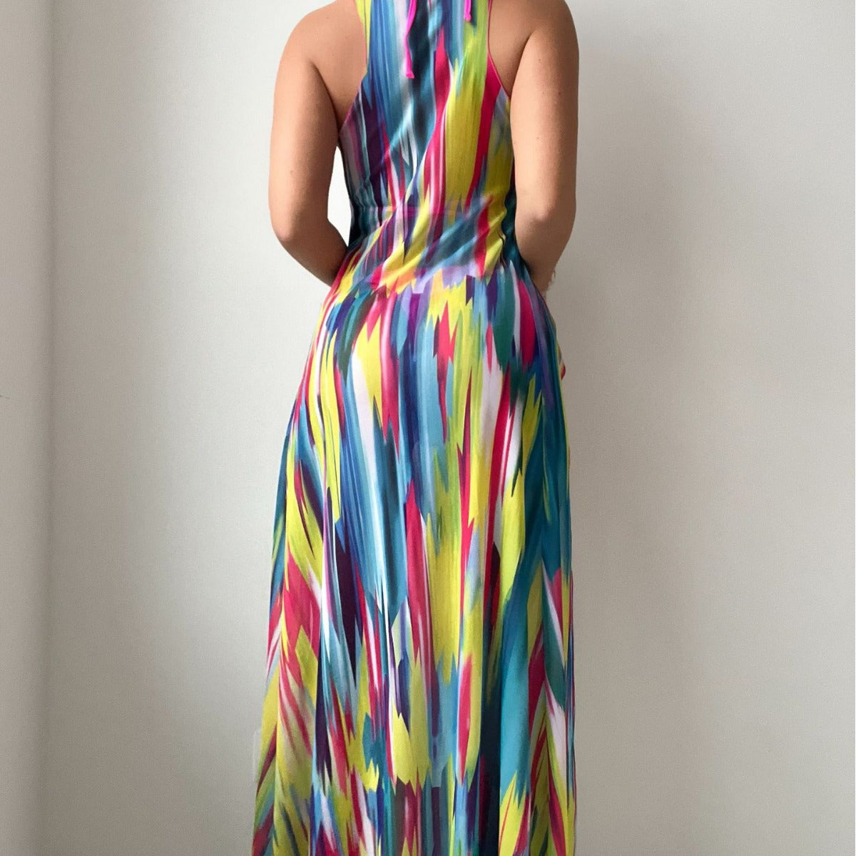 European and American new rainbow print halter neck bikini + cover-up three-piece sexy swimsuit 2430