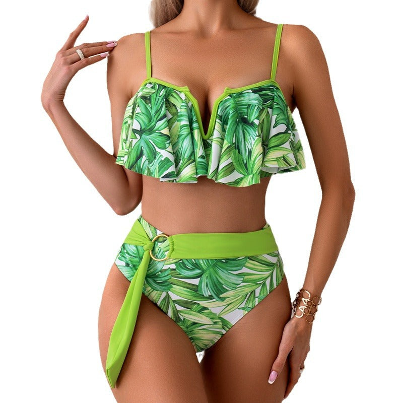 New European and American style extended color matching swimsuit women's flying edge nylon bikini