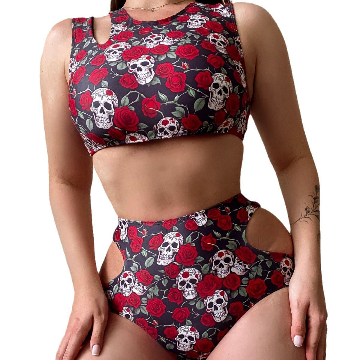 new bikini sexy rose skull two-piece swimsuit