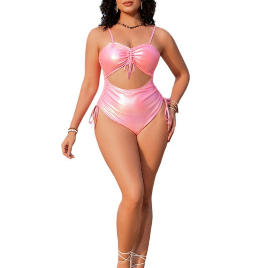 European and American new sexy plus size solid color drawstring one piece