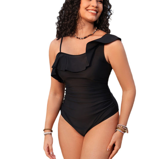 new sexy one-shoulder lace pleated swimsuit P2409