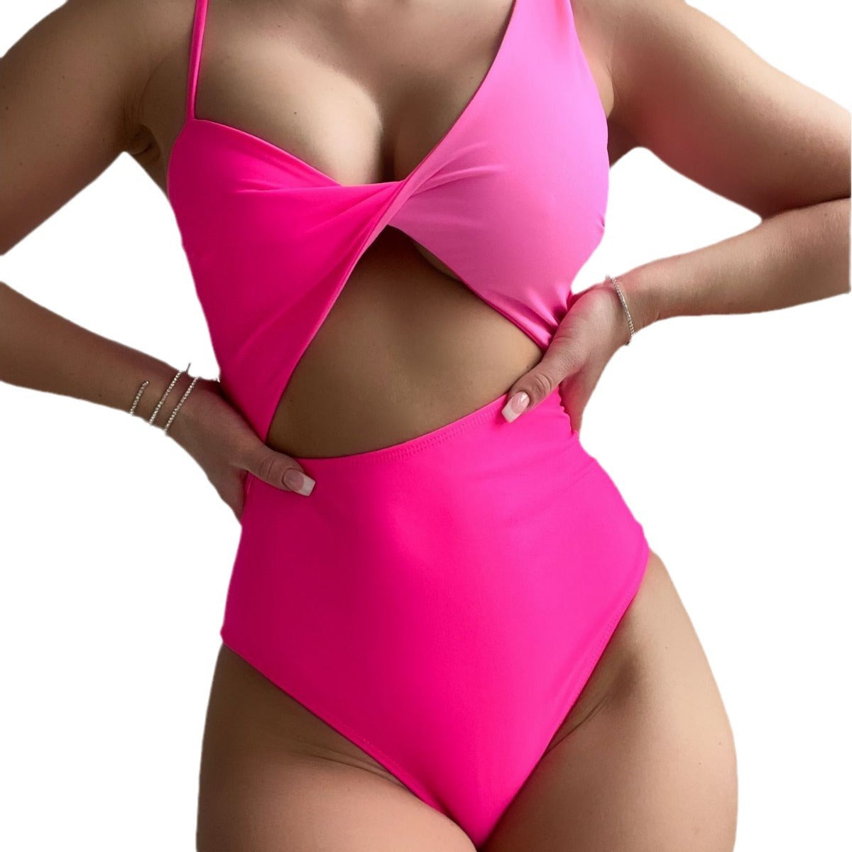 Fashionable European and American new contrast color stitching sexy hollow fashion one-piece swimsuit 2447