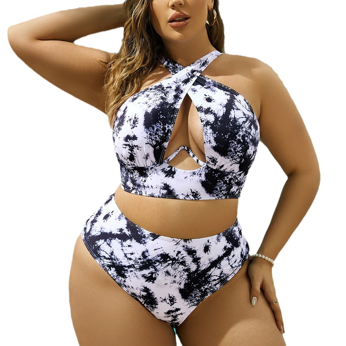 Hot sale in Europe and America, cross collar, random print, sexy bikini set T610